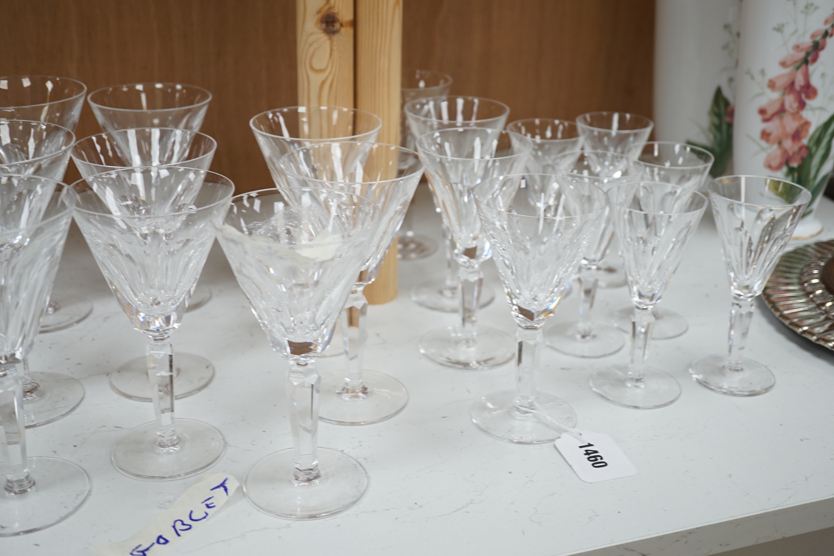 Waterford ‘Sheila’ pattern; six wine goblets, six flutes, six claret, four small wine and six aperitif, tallest 9cm high